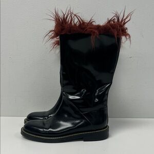 Marni Black Boots with Red Fur Accent